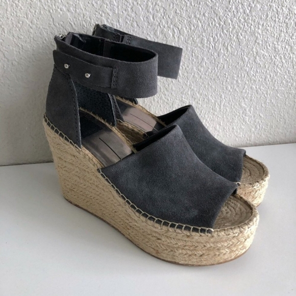Dolce Vita Straw Espadrille Wedge Sandals - Anthracite Gray 7.5 - Picture 2 of 9